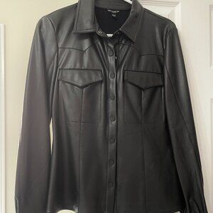 GUESS Faux Leather Button Up Jacket - Size Small